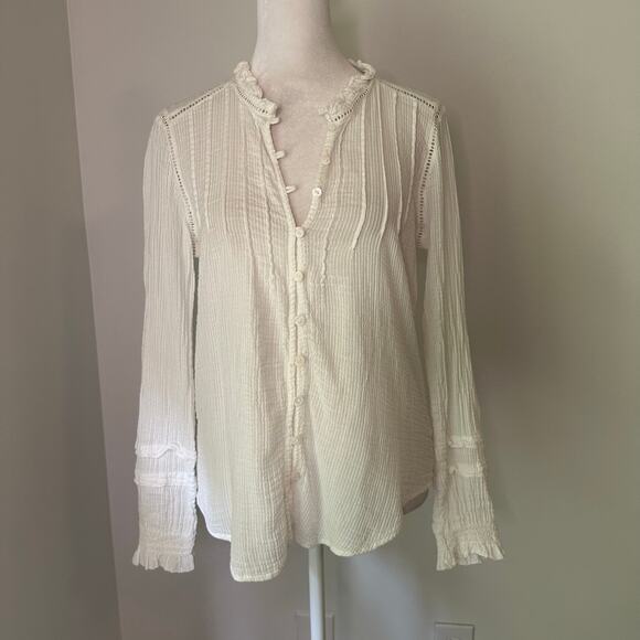 Faherty white cotton button front long sleeve top size S - Picture 2 of 12